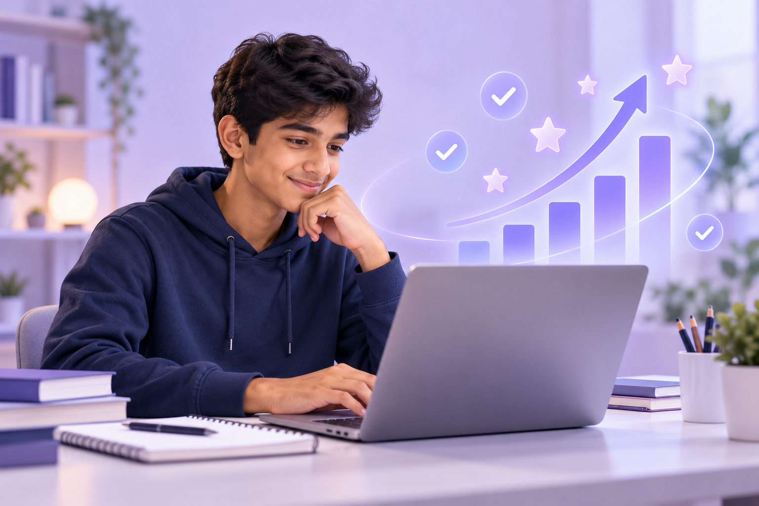 Student reviewing study progress and preparing for exams