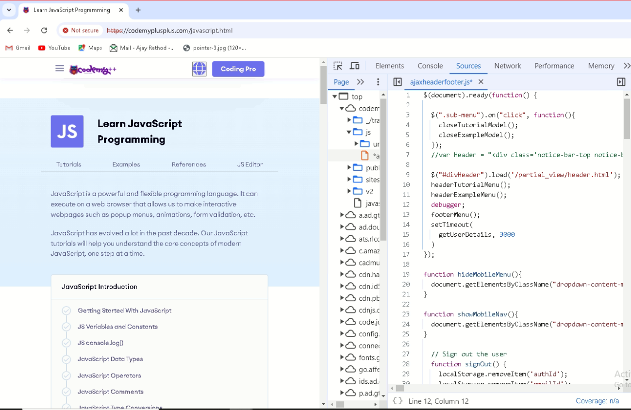 Working of debugger in the browser