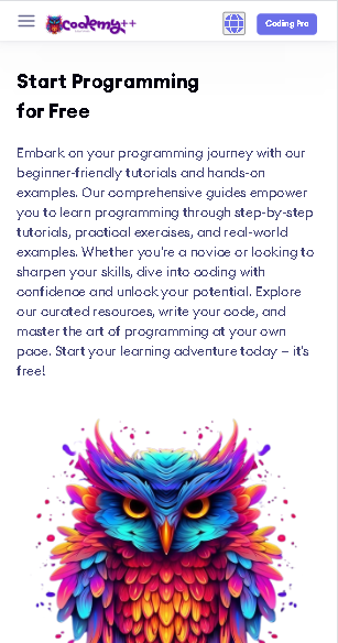 codemy Website in Mobile View